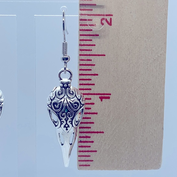 Silver Plated Skull Beak Skeleton Bird Charms Earrings - Picture 4 of 6